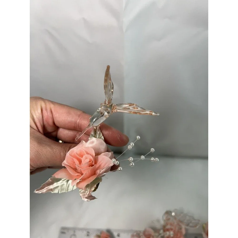 Vtg Silvestri Glass Hummingbird Pink Flower Clip-On Ornament  7 Butterfly 2 Bird - Picture 8 of 8